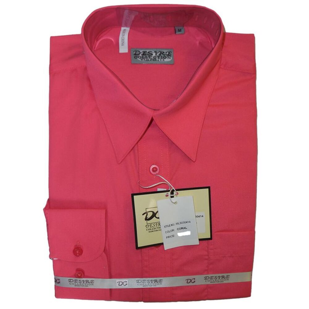 Desire Collection Men's Long Sleeve Classic Fit Pocket Dress Shirt Coral